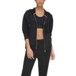 Tommy Hilfiger Sport Zip-Front Logo Hoodie Women's S Black Kangaroo Pocket L/S