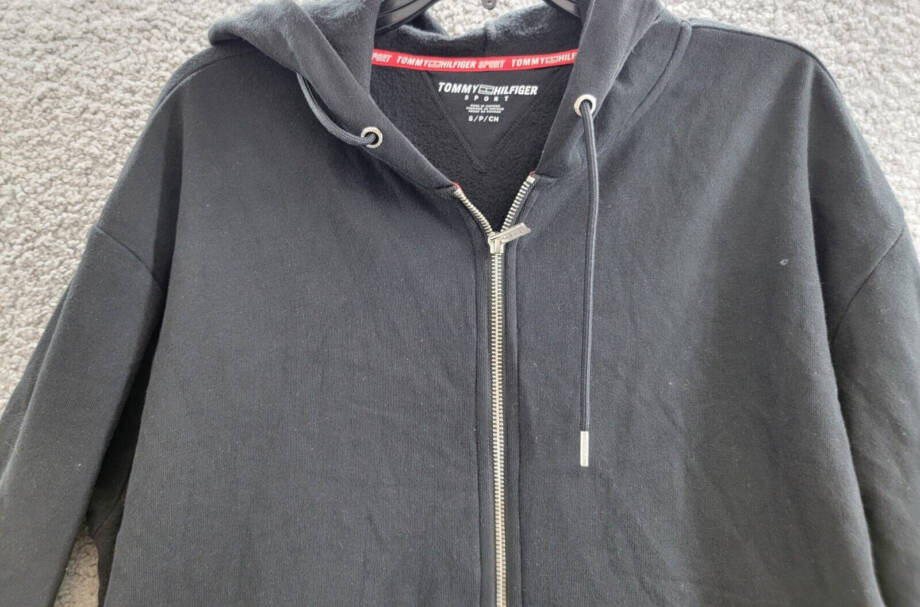 Tommy Hilfiger Sport Zip-Front Logo Hoodie Women's S Black Kangaroo Pocket L/S