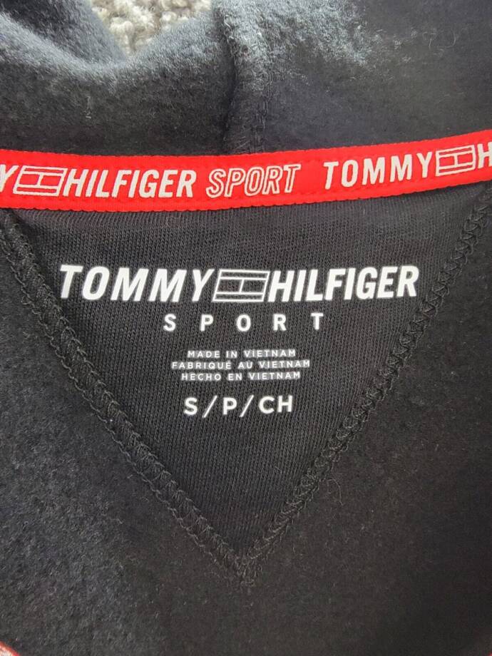 Tommy Hilfiger Sport Zip-Front Logo Hoodie Women's S Black Kangaroo Pocket L/S