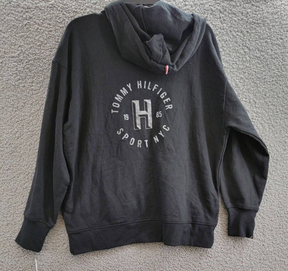 Tommy Hilfiger Sport Zip-Front Logo Hoodie Women's S Black Kangaroo Pocket L/S