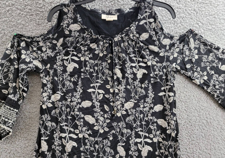Style & Co Cold Shoulder Peasant Dress Women's M Nocturnal Black 3/4 Sleeve