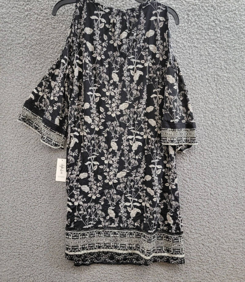Style & Co Cold Shoulder Peasant Dress Women's M Nocturnal Black 3/4 Sleeve