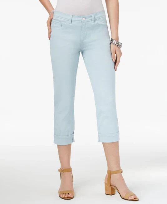 Lee Platinum Cameron Cropped Jeans Women's 16 Waterfall Solid Button Zip Closure