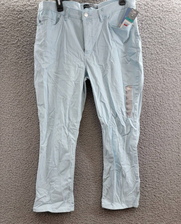 Lee Platinum Cameron Cropped Jeans Women's 16 Waterfall Solid Button Zip Closure