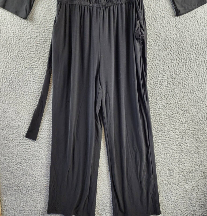 NY Collection Petite Short 3/4 Sleeve Belted Wide Leg Jumpsuit Women's PL Black