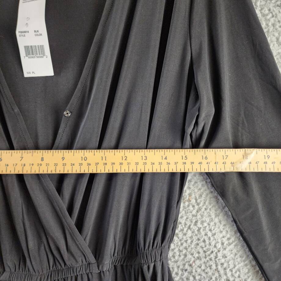 NY Collection Petite Short 3/4 Sleeve Belted Wide Leg Jumpsuit Women's PL Black