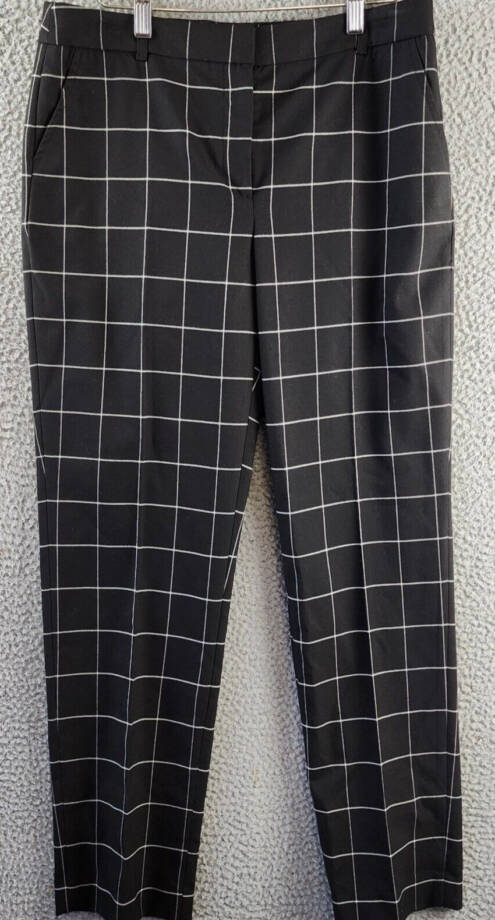 Anne Klein Straight Leg Check Pants Women's 4 Black Belt Loop Zipper Closure