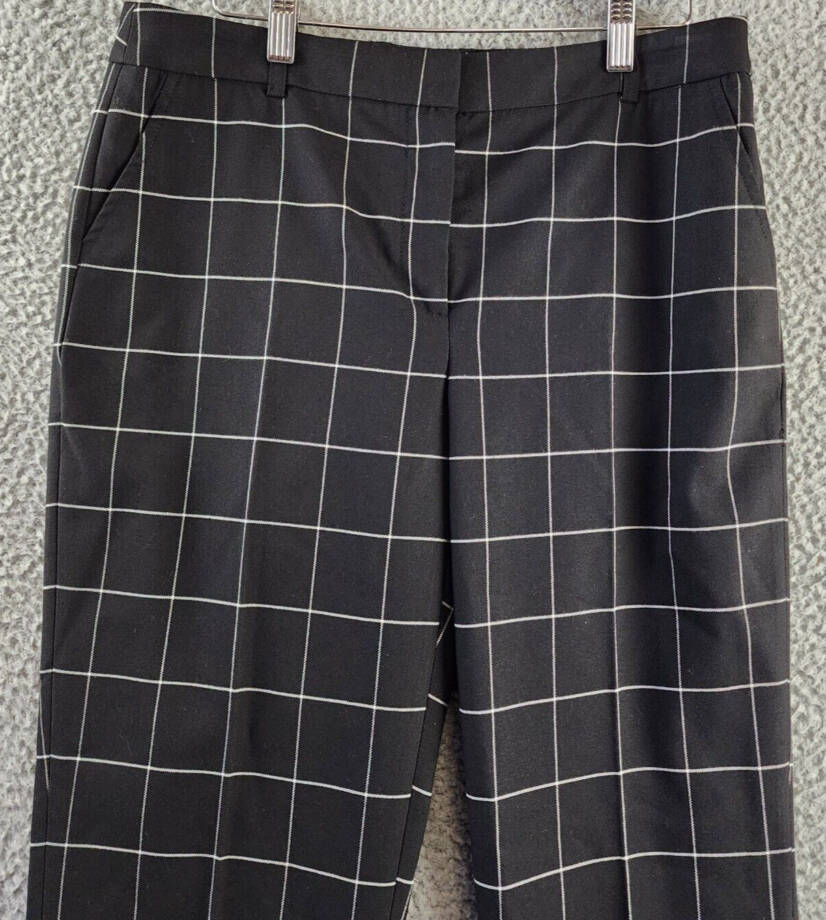 Anne Klein Straight Leg Check Pants Women's 4 Black Belt Loop Zipper Closure