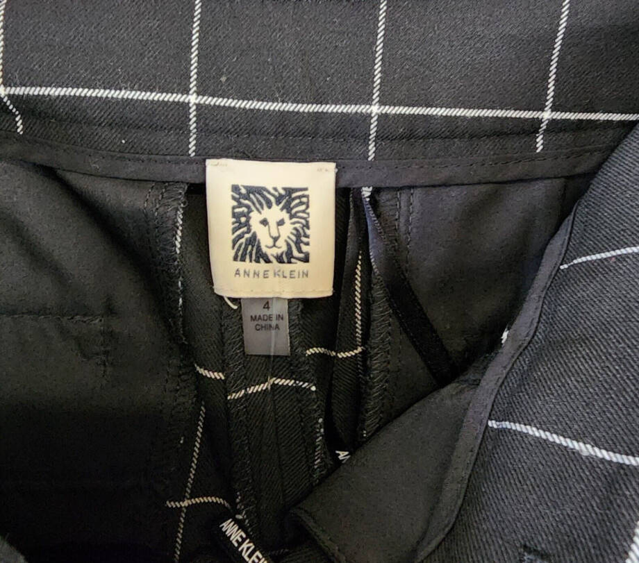 Anne Klein Straight Leg Check Pants Women's 4 Black Belt Loop Zipper Closure