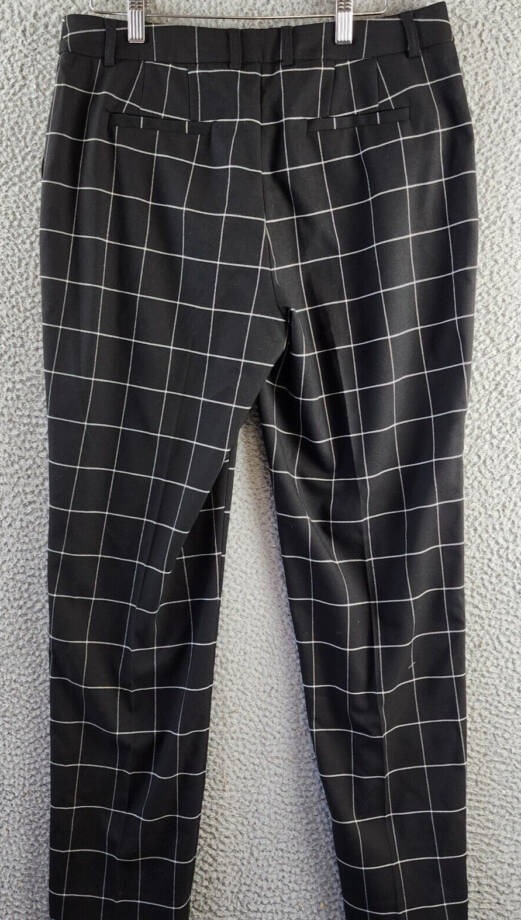 Anne Klein Straight Leg Check Pants Women's 4 Black Belt Loop Zipper Closure