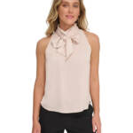 Tommy Hilfiger Sleeveless Tie-Neck Top Women's XL Soft White Back Button Closure