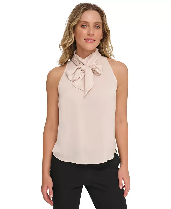 Tommy Hilfiger Sleeveless Tie-Neck Top Women's XL Soft White Back Button Closure
