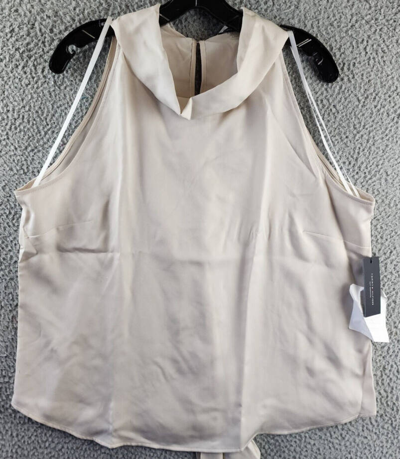 Tommy Hilfiger Sleeveless Tie-Neck Top Women's XL Soft White Back Button Closure
