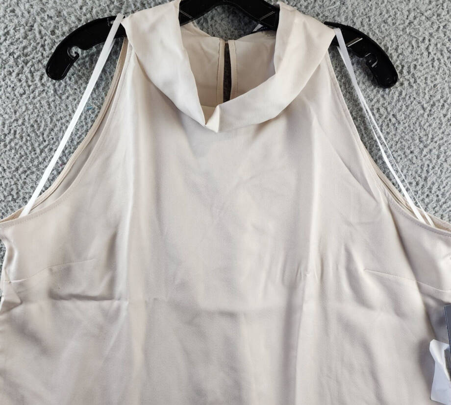 Tommy Hilfiger Sleeveless Tie-Neck Top Women's XL Soft White Back Button Closure
