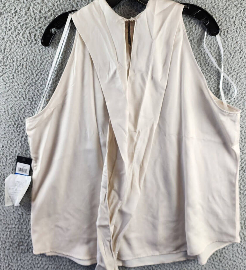 Tommy Hilfiger Sleeveless Tie-Neck Top Women's XL Soft White Back Button Closure