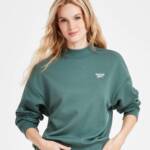 Reebok Identity Fleece Mock Neck Sweatshirt Women's M Green Long Sleeve Pullover