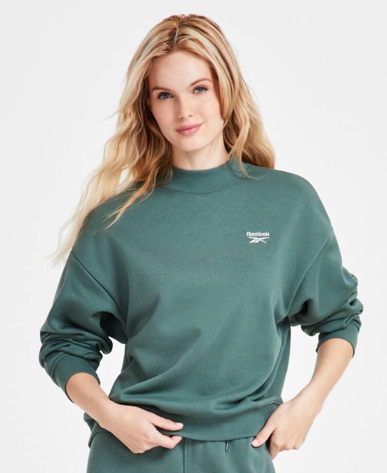 Reebok Identity Fleece Mock Neck Sweatshirt Women's M Green Long Sleeve Pullover