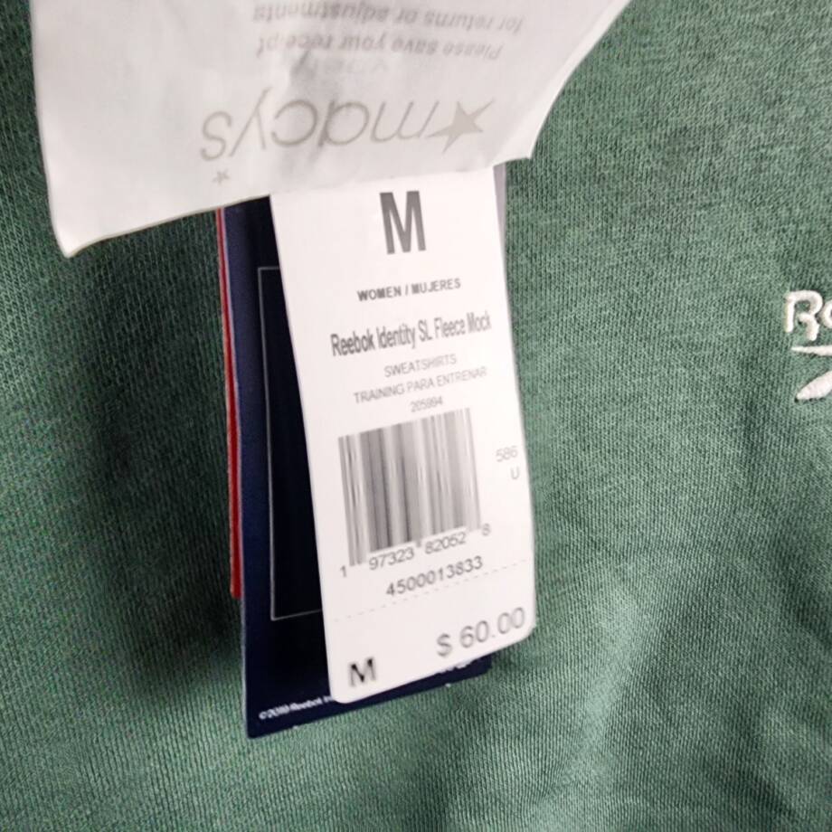 Reebok Identity Fleece Mock Neck Sweatshirt Women's M Green Long Sleeve Pullover