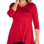 24seven Comfort Apparel Plus Size 3/4 Sleeve V-Neck Tunic Top Women's 2X Red