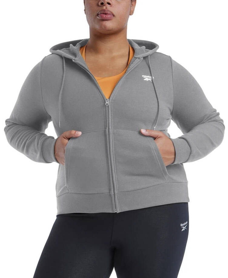 Reebok Plus Size French Terry Zip-Front Hoodie Women's 3X/22-24W Gray Heather