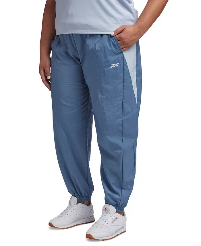 Reebok Plus Size Pull-On Logo Woven Track Pants Women's 4X/26-28W Blue Slate