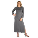 24seven Comfort Apparel Plus Side Slit Fitted Maxi Dress Women's 3X Gray Heather
