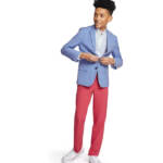 Tommy Hilfiger Stretch Deco Plaid Sport Coat Boys' 8 Academy Blue Notch Lapel
