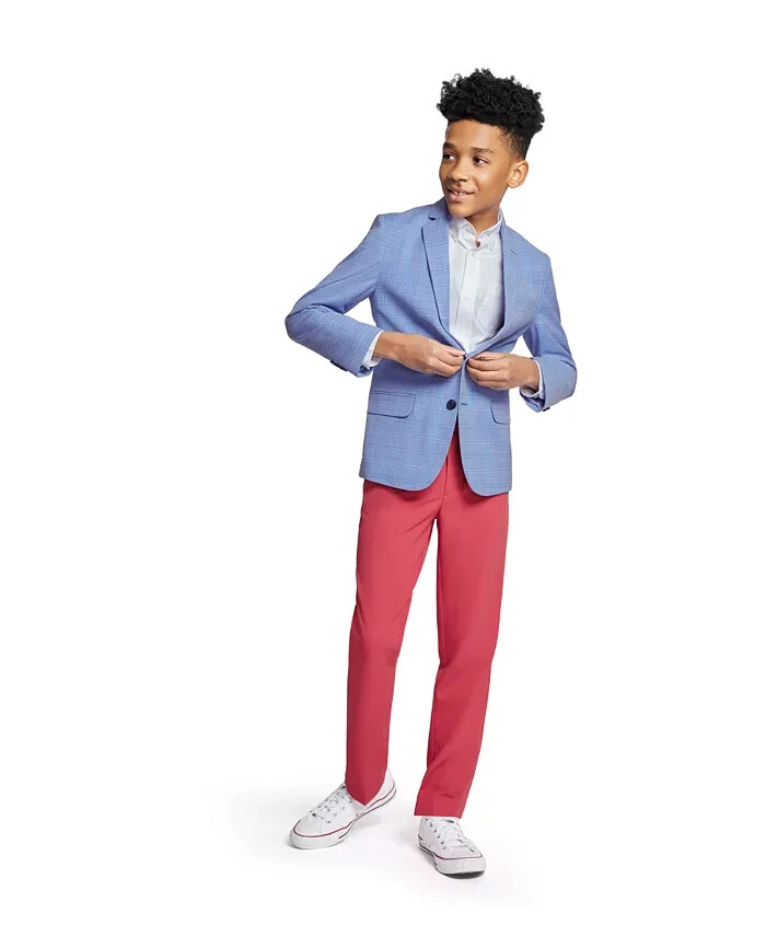 Tommy Hilfiger Stretch Deco Plaid Sport Coat Boys' 8 Academy Blue Notch Lapel