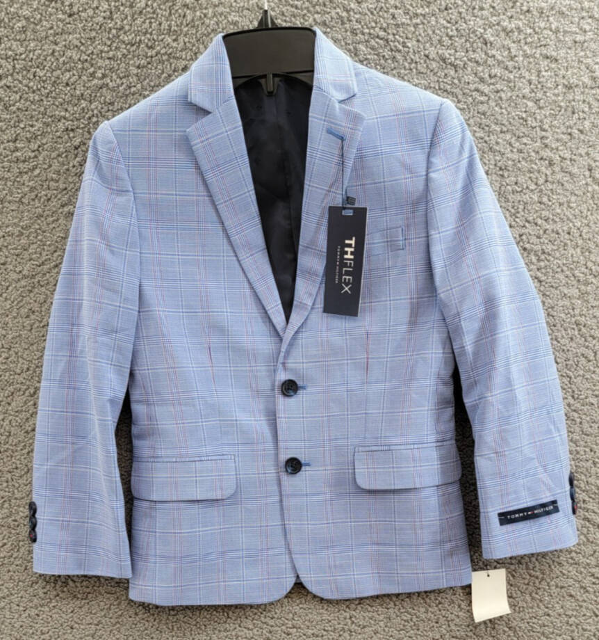 Tommy Hilfiger Stretch Deco Plaid Sport Coat Boys' 8 Academy Blue Notch Lapel