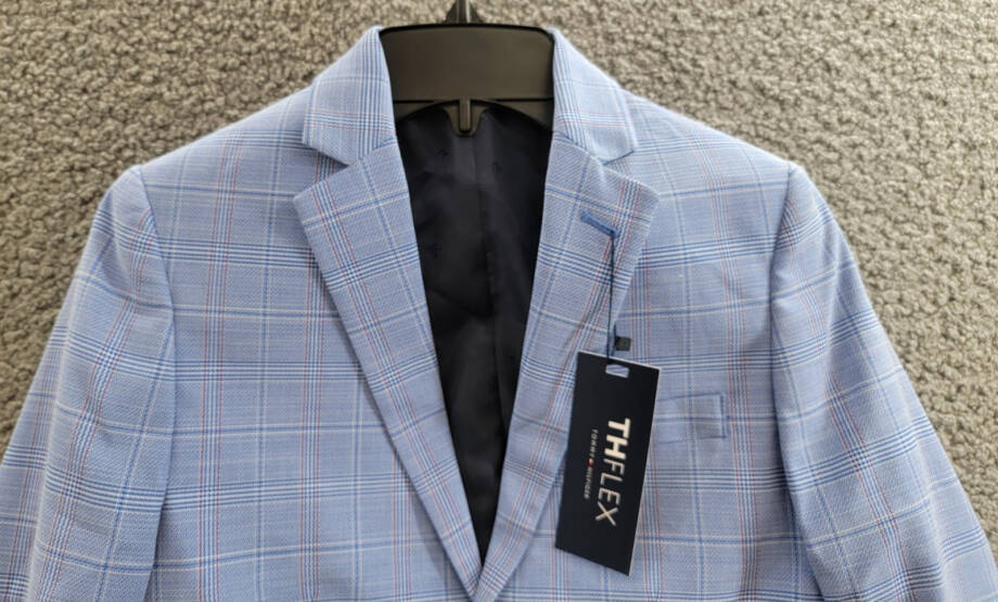 Tommy Hilfiger Stretch Deco Plaid Sport Coat Boys' 8 Academy Blue Notch Lapel