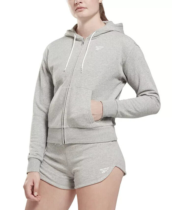 Reebok Plus French Terry Zip-Front Hoodie Women's 1X/16W Medium Grey Heather