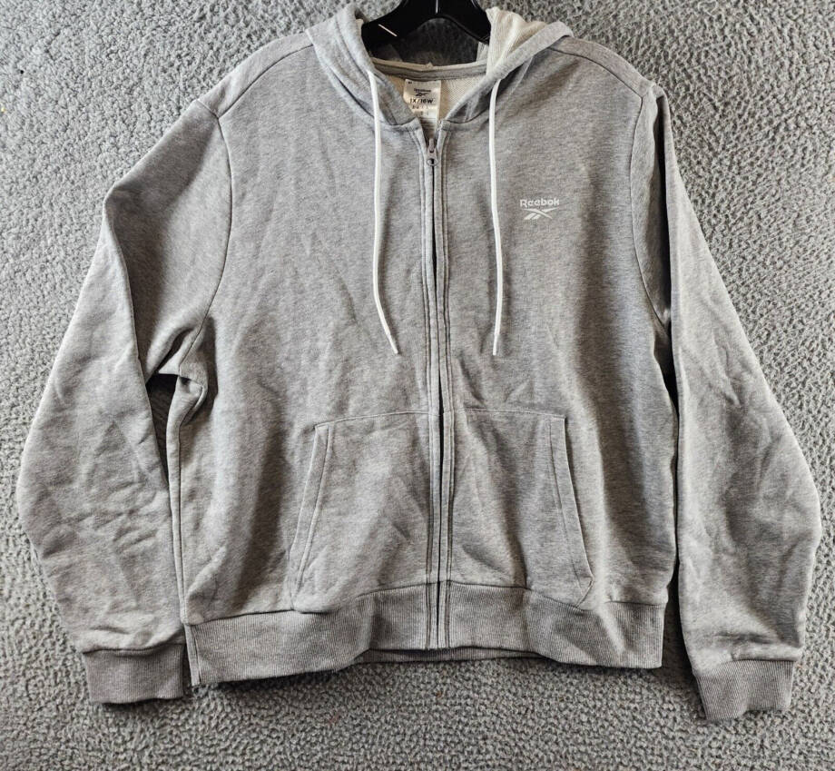 Reebok Plus French Terry Zip-Front Hoodie Women's 1X/16W Medium Grey Heather
