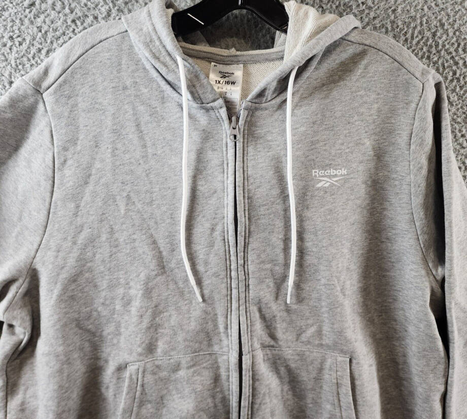 Reebok Plus French Terry Zip-Front Hoodie Women's 1X/16W Medium Grey Heather