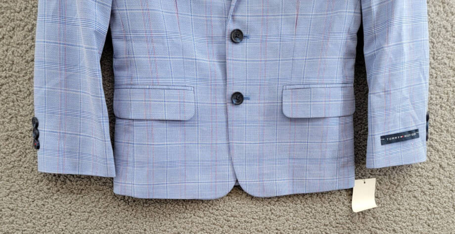 Tommy Hilfiger Stretch Deco Plaid Sport Coat Boys' 8 Academy Blue Notch Lapel