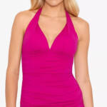 Lauren Ralph Lauren Molded Cup Halter Tankini Top Women's 4 Magenta Tie Closure