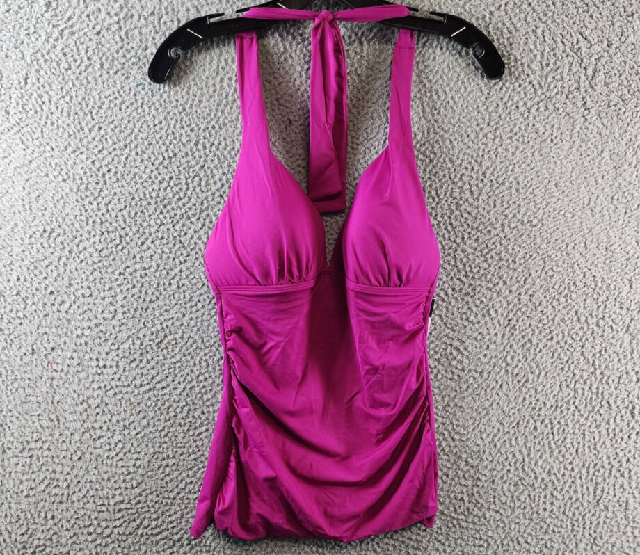 Lauren Ralph Lauren Molded Cup Halter Tankini Top Women's 4 Magenta Tie Closure