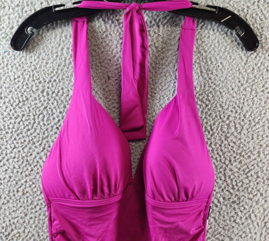 Lauren Ralph Lauren Molded Cup Halter Tankini Top Women's 4 Magenta Tie Closure