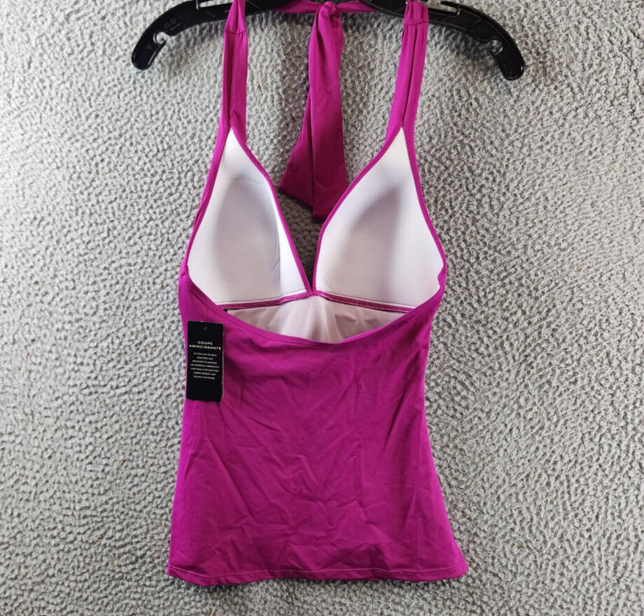Lauren Ralph Lauren Molded Cup Halter Tankini Top Women's 4 Magenta Tie Closure