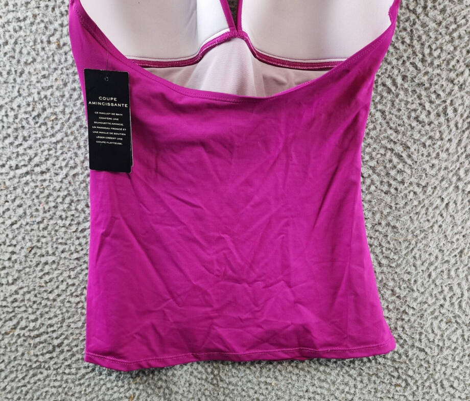 Lauren Ralph Lauren Molded Cup Halter Tankini Top Women's 4 Magenta Tie Closure