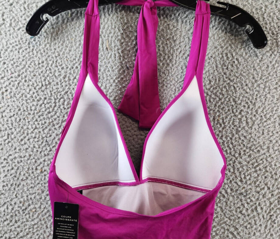 Lauren Ralph Lauren Molded Cup Halter Tankini Top Women's 4 Magenta Tie Closure