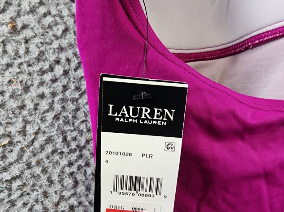 Lauren Ralph Lauren Molded Cup Halter Tankini Top Women's 4 Magenta Tie Closure