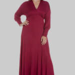 24seven Comfort Apparel Plus Size V-Neck Long Sleeve Maxi Dress Women's 3X Wine