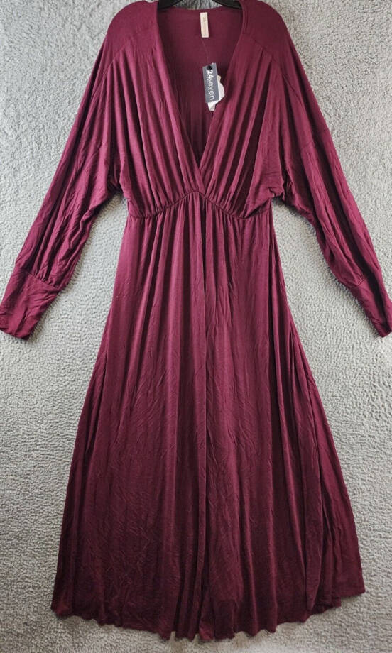 24seven Comfort Apparel Plus Size V-Neck Long Sleeve Maxi Dress Women's 3X Wine