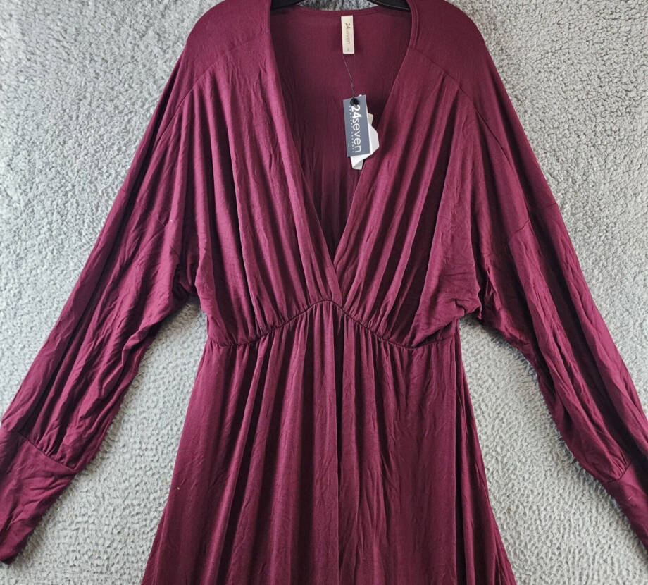 24seven Comfort Apparel Plus Size V-Neck Long Sleeve Maxi Dress Women's 3X Wine