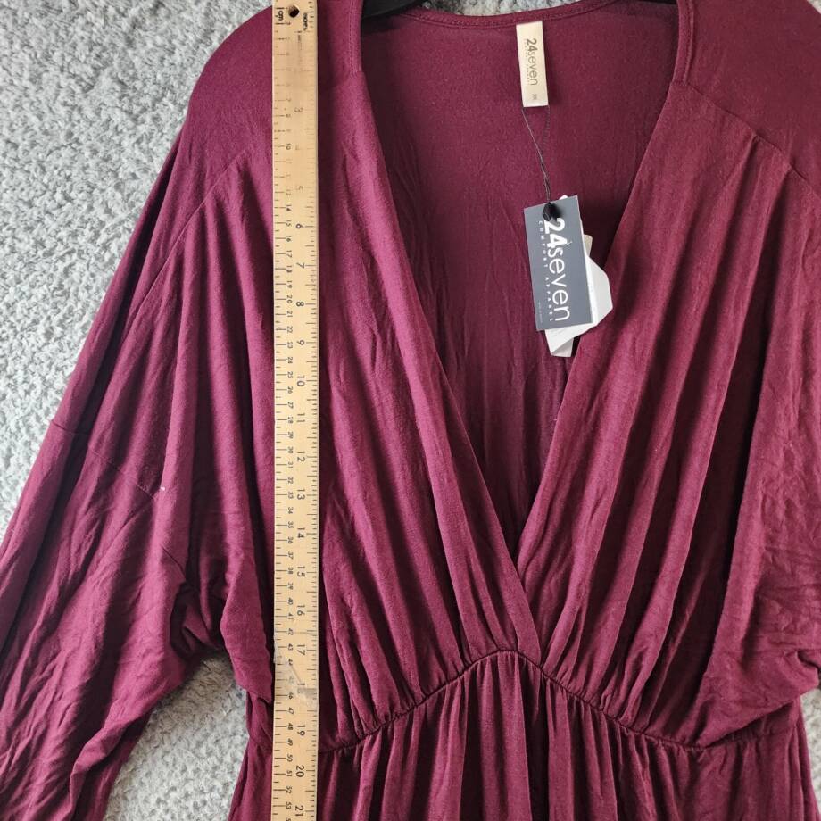 24seven Comfort Apparel Plus Size V-Neck Long Sleeve Maxi Dress Women's 3X Wine