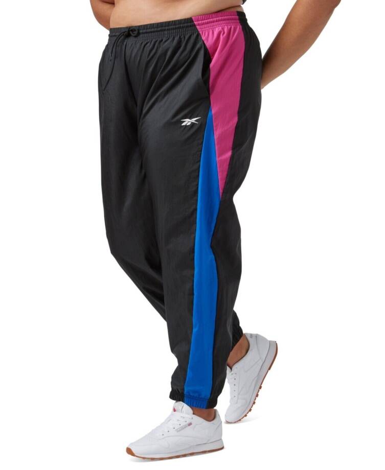 Reebok Plus Size Pull-On Logo Woven Track Pants Womens 4X Black Multi Colorblock