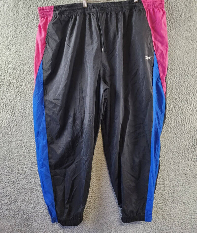Reebok Plus Size Pull-On Logo Woven Track Pants Womens 4X Black Multi Colorblock