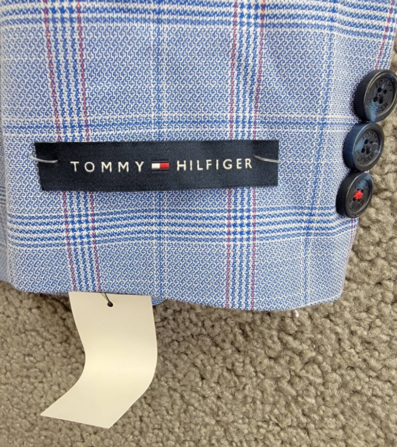 Tommy Hilfiger Stretch Deco Plaid Sport Coat Boys' 8 Academy Blue Notch Lapel
