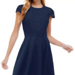 City Studio Lace-Top Dress Juniors' 3 Navy Crew Neck Short Sleeve Back Zip