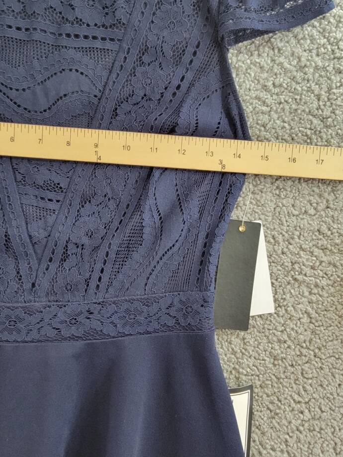 City Studio Lace-Top Dress Juniors' 3 Navy Crew Neck Short Sleeve Back Zip